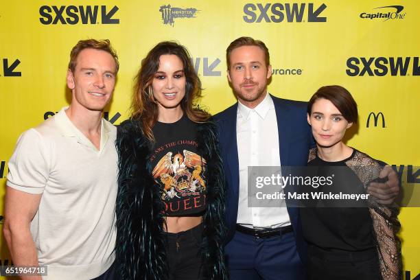 Actors Michael Fassbender, Berenice Marlohe, Ryan Gosling and Rooney Mara attend the "Song To Song" premiere 2017 SXSW Conference and Festivals at...