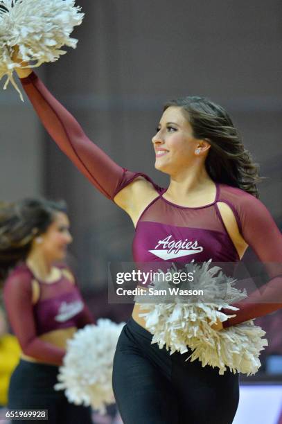 Member of the New Mexico State Aggies dance team performs during a semifinal game of the Western Athletic Conference Basketball Tournament against...