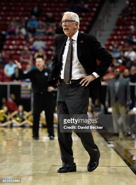 Head coach Steve Fisher of the San Diego State Aztecs watches his team during the second half of a semifinal game against the Colorado State Rams of...