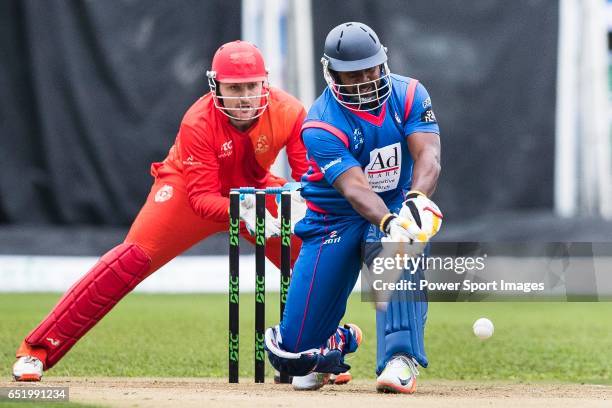 Dwayne Smith of Kowloon Cantons bats during the Hong Kong T20 Blitz match between Kowloon Cantons and HKI United at Tin Kwong Road Recreation Ground...