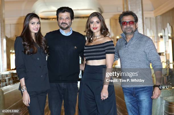 Bollywood Stars Athiya Shetty, Anil Kapoor, Ileana D'Cruz and Director Anees Bazmee attend a photocall for the Bollywood comedy 'Mubarakan' on March...