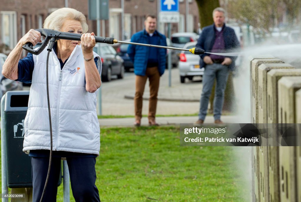 Princess Beatrix Of The Netherlands Volunteer For NL Doet In IJsselstein