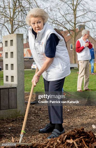 Princess Beatrix of The Netherlands volunteers for NL Doet in the the kindergarden on March 11, 207 in IJsstelsteijn, The Netherlands. NL Doet is a...