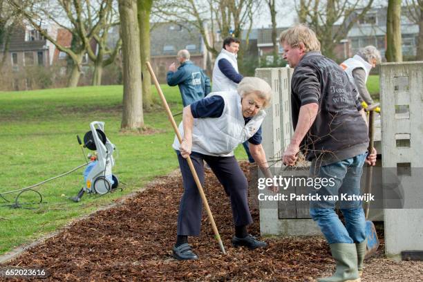 Princess Beatrix of The Netherlands volunteers for NL Doet in the the kindergarden on March 11, 207 in IJsstelsteijn, The Netherlands. NL Doet is a...