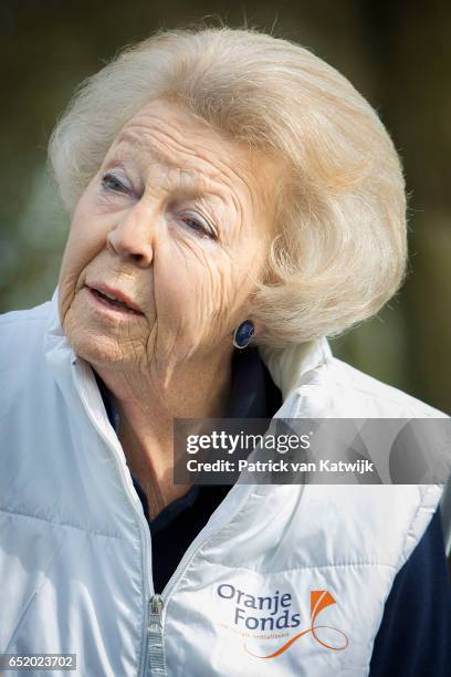 Princess Beatrix of The Netherlands volunteers for NL Doet in the the kindergarden on March 11, 207 in IJsstelsteijn, The Netherlands. NL Doet is a...