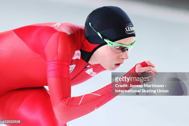 Hege Bokko of Norway competes in the Ladies 1000m during day 1 of the ISU World Cup Speed Skating at Soermarka Arena on March 11, 2017 in Stavanger,...
