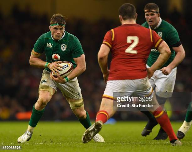 Jamie Heaslip of Ireland in action during the Six Nations match between Wales and Ireland at the Principality Stadium on March 10, 2017 in Cardiff,...