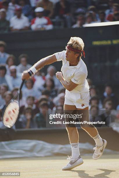 American tennis player Vincent Van Patten pictured in action competing with Mel Purcell in their third round match against Peter Fleming and John...