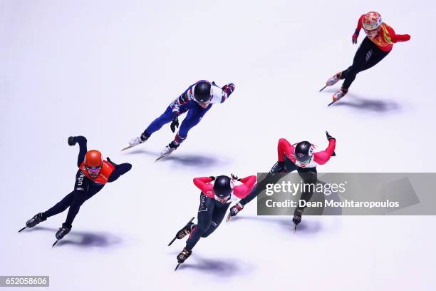 Sjinkie Knegt of the Netherlands competes in the 1500m Mens Semi Final at ISU World Short track Speed Skating Championships held at the Ahoy on March...