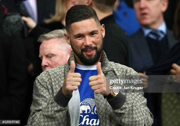 Tony Bellew, proffesional boxer is seen in the stands during the Premier League match between Everton and West Bromwich Albion at Goodison Park on...