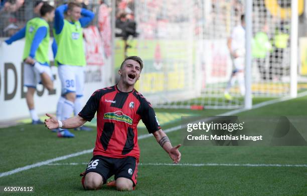 Maximilian Philipp of Freiburg celebrates after scoring his teams first goal during the Bundesliga match between SC Freiburg and TSG 1899 Hoffenheim...