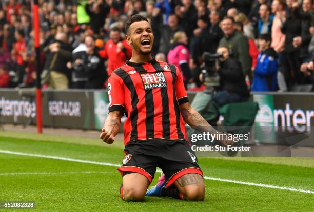 Joshua King of AFC Bournemouth celebrates scoring his sides second goal during the Premier League match between AFC Bournemouth and West Ham United...