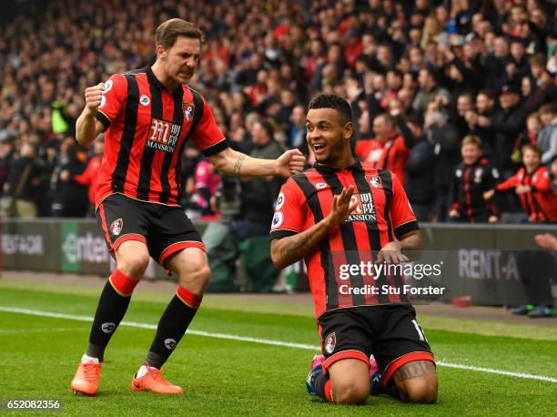 Joshua King of AFC Bournemouth celebrates scoring his sides second goal during the Premier League match between AFC Bournemouth and West Ham United...