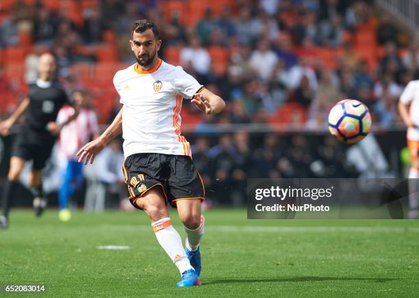 Martin Montoya of Valencia CF during their La Liga match between Valencia CF and Real Sporting de Gijon at the Estadio de Mestalla on 11 March 2017...