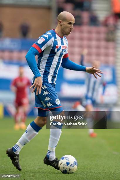 Gabriel Obertan of Wigan Athletic in action during the Sky Bet Championship match between Wigan Athletic and Bristol City at DW Stadium on March 11,...