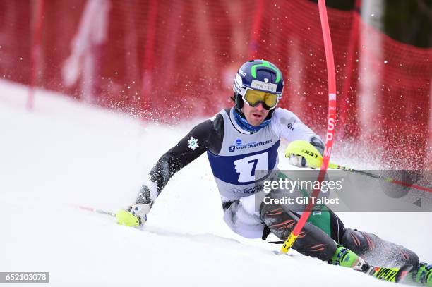 Thomas Woodson of Dartmouth competes during the Men's Slalom event at the Division I Men's and Women's Skiing Championships held at Cannon Mountain...