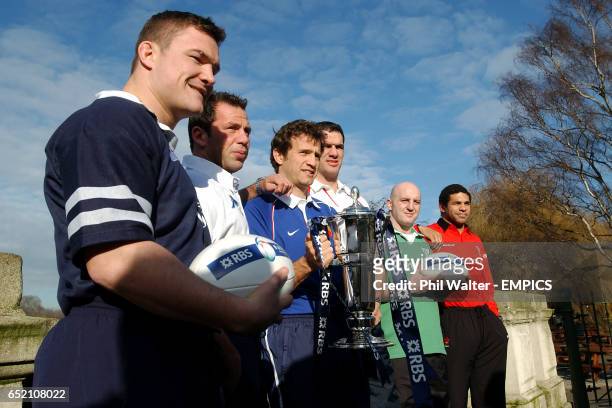 The team captains in Hyde Park for the launch of the RBS Six Nations: Scotland's Gordon Bulloch, Italy's Alessandro Troncon, France's Fabian Galthie...