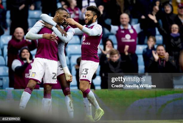 Jonathan Kodjia of Aston Villa scores his second goal for Aston Villa during the Sky Bet Championship match between Aston Villa and Sheffield...