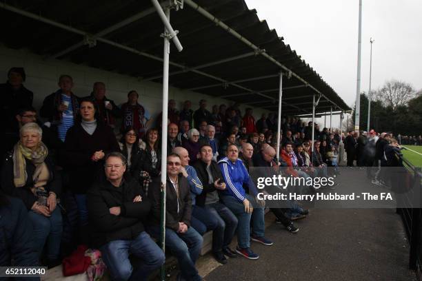 General view as fans watch on during the FA Vase Semi Final First Leg match between Coleshill Town and South Shields at Pack Meadow on March 11, 2017...