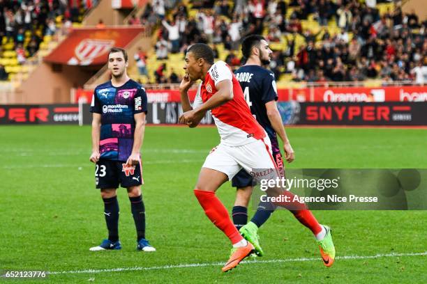 Joy of Kylian Mbappe of Monaco during the Ligue 1 match between As Monaco and Girondins Bordeaux at Louis II Stadium on March 11, 2017 in Monaco,...