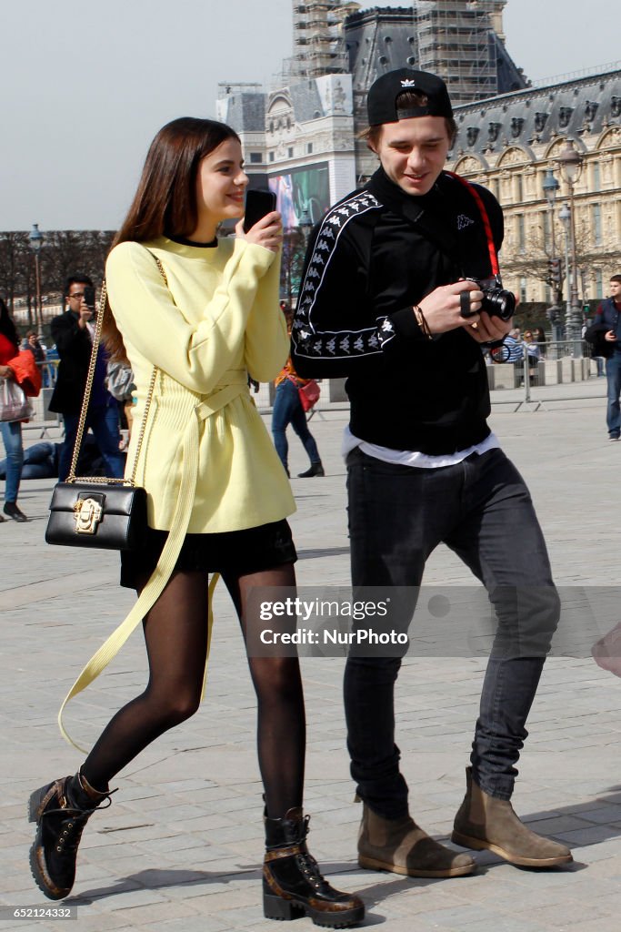 Victoria Beckham, her son Brooklyn and Sonia Ben Ammar in Paris