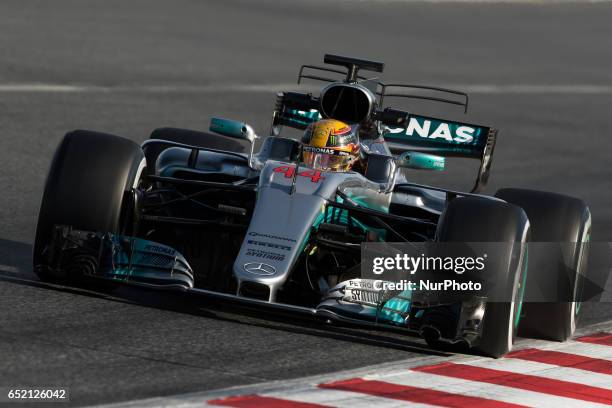 Lewis Hamilton from Great Britain of Mercedes W08 Hybrid EQ Power+ team Mercedes GP in action during the Formula One winter testing at Circuit de...