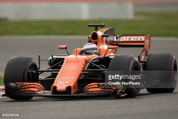 Fernando Alonso of Spain driving the McLaren Honda Formula 1 Team McLaren MCL32 in action during the Formula One winter testing at Circuit de...