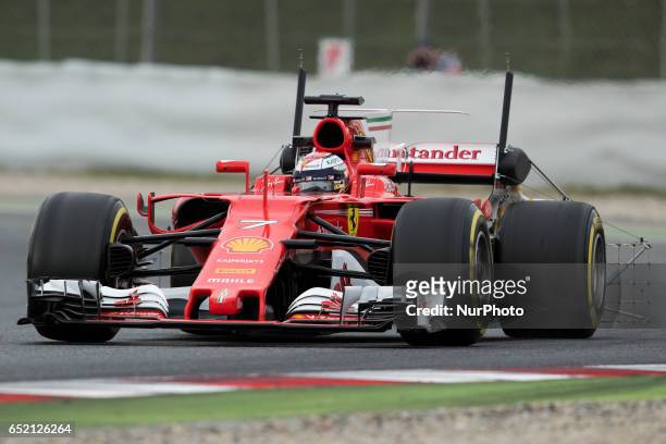Kimi Raikkonen of Finland driving the Scuderia Ferrari SF70H in action during the Formula One winter testing at Circuit de Catalunya on March 10,...