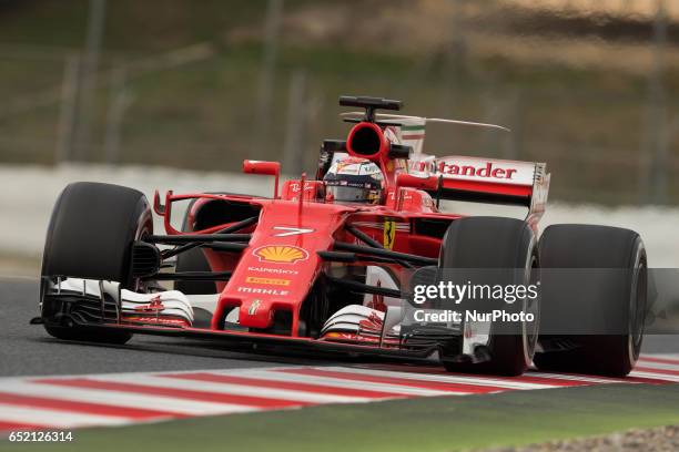 Kimi Raikkonen of Finland driving the Scuderia Ferrari SF70H in action during the Formula One winter testing at Circuit de Catalunya on March 10,...