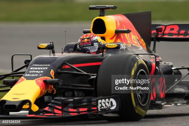 Max Verstappen from Nederlans of Red Bull Tag Heuer RB13 in action during the Formula One winter testing at Circuit de Catalunya on March 10, 2017 in...