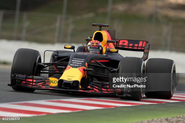 Max Verstappen from Nederlans of Red Bull Tag Heuer RB13 in action during the Formula One winter testing at Circuit de Catalunya on March 10, 2017 in...