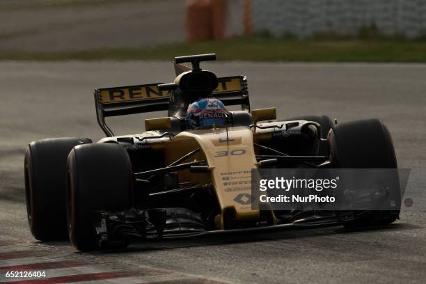 Jolyon Palmer of Great Britain driving the Renault Sport Formula One Team Renault RS17 in action during the Formula One winter testing at Circuit de...