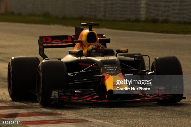 Max Verstappen from Nederlans of Red Bull Tag Heuer RB13 in action during the Formula One winter testing at Circuit de Catalunya on March 10, 2017 in...