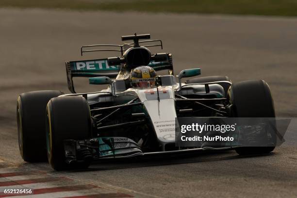 Lewis Hamilton from Great Britain of Mercedes W08 Hybrid EQ Power+ team Mercedes GP in action during the Formula One winter testing at Circuit de...