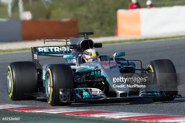 Lewis Hamilton from Great Britain of Mercedes W08 Hybrid EQ Power+ team Mercedes GP in action during the Formula One winter testing at Circuit de...