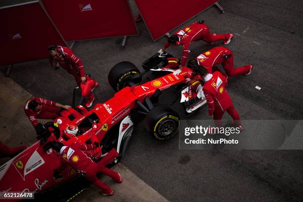 Kimi Raikkonen of Finland driving the Scuderia Ferrari SF70H in action during the Formula One winter testing at Circuit de Catalunya on March 10,...