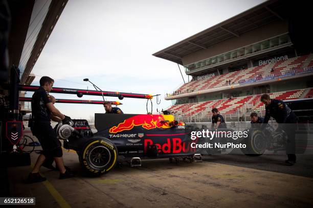 Max Verstappen from Nederlans of Red Bull Tag Heuer RB13 in action during the Formula One winter testing at Circuit de Catalunya on March 10, 2017 in...