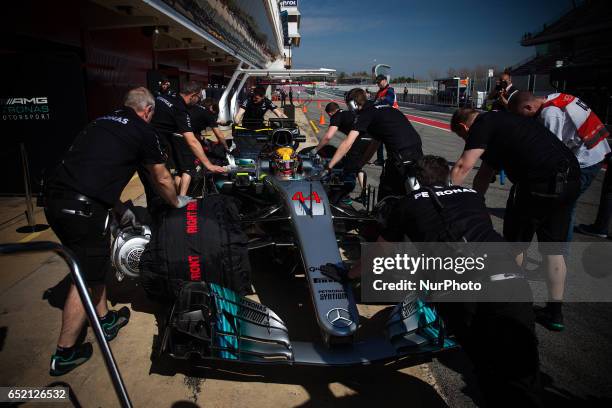 Lewis Hamilton from Great Britain of Mercedes W08 Hybrid EQ Power+ team Mercedes GP in action during the Formula One winter testing at Circuit de...