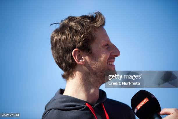 Romain Grosjean of France driving the Haas F1 Team Haas-Ferrari VF-17 Ferrari in action during the Formula One winter testing at Circuit de Catalunya...