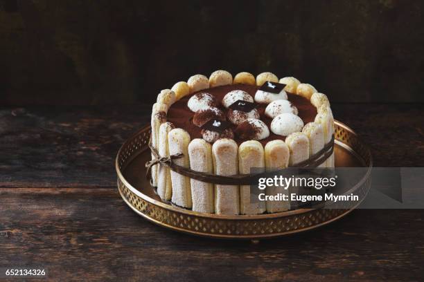 tiramisu cake - charlotte wood stock pictures, royalty-free photos & images