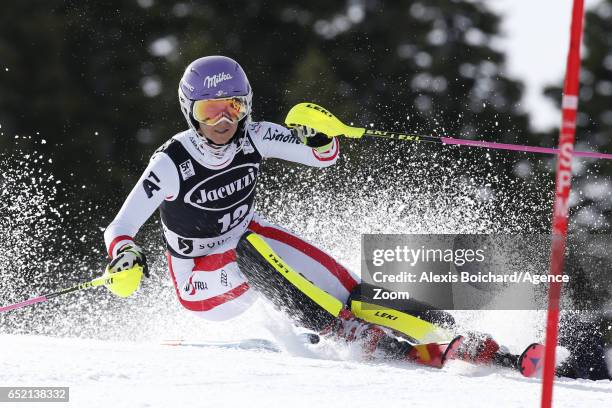 Michaela Kirchgasser of Austria in action during the Audi FIS Alpine Ski World Cup Women's Slalom on March 11, 2017 in Squaw Valley, California