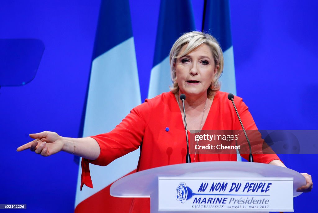 French far-right political Party National Front (FN) Leader Marine Le Pen Holds A Rally Party In Chateauroux