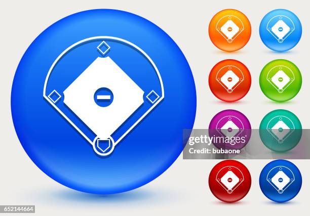 baseball-feld-symbol auf glänzende farbkreis tasten - baseball diamond stock-grafiken, -clipart, -cartoons und -symbole