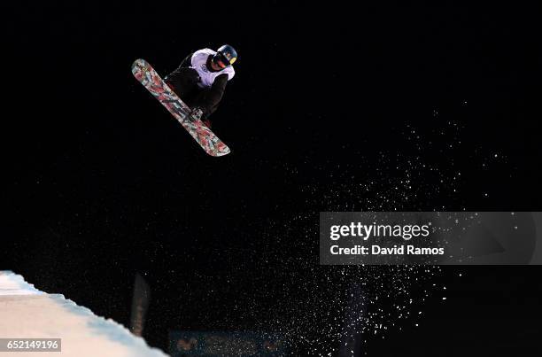 Louie Vito of the United States competes during the Men's Snowboard Halfpipe Final on day four of the FIS Freestyle Ski and Snowboard World...