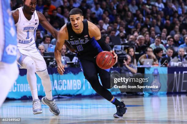 Duke Blue Devils forward Jayson Tatum during the second half of the 2017 New York Life ACC Tournament semifinal round game between the North Carolina...