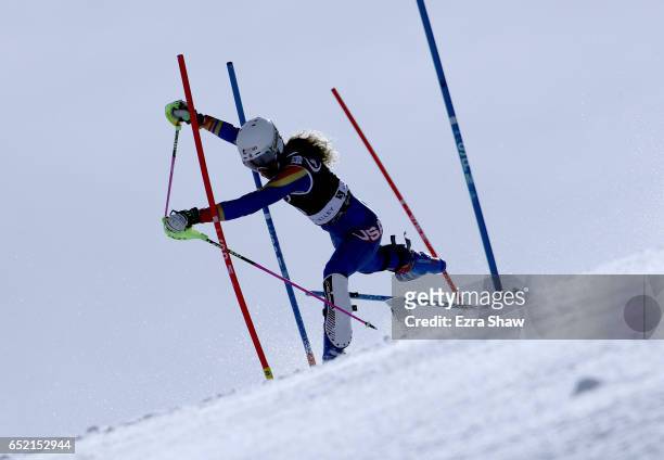 Resi Stiegler of the United States crashes during the first run of the Audi FIS World Cup Ladies' Slalom on March 11, 2017 in Squaw Valley,...