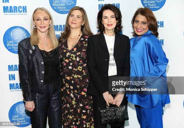 Barbara Winston, guest, Dayle Haddon and Muna Rihani Al-Nasser attend the 4th Annual UN Women For Peace Association Awards Luncheon at United Nations...