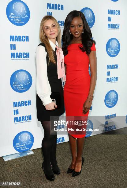 Miss USA 2016 Deshauna Barber and guest attend the 4th Annual UN Women For Peace Association Awards Luncheon at United Nations on March 10, 2017 in...