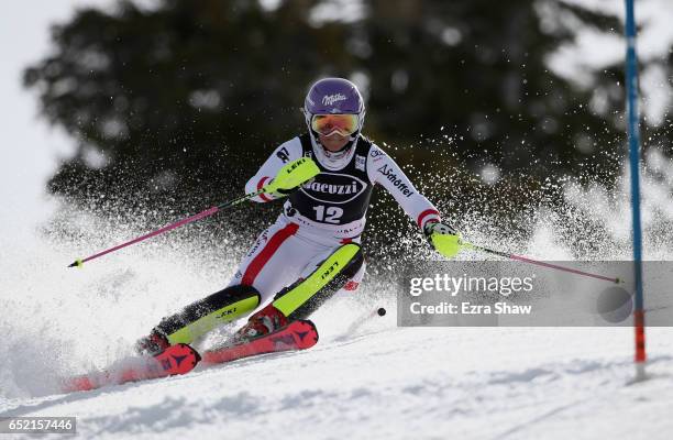 Michaela Kirchgasser of Austria competes in the first run of the Audi FIS World Cup Ladies' Slalom on March 11, 2017 in Squaw Valley, California.