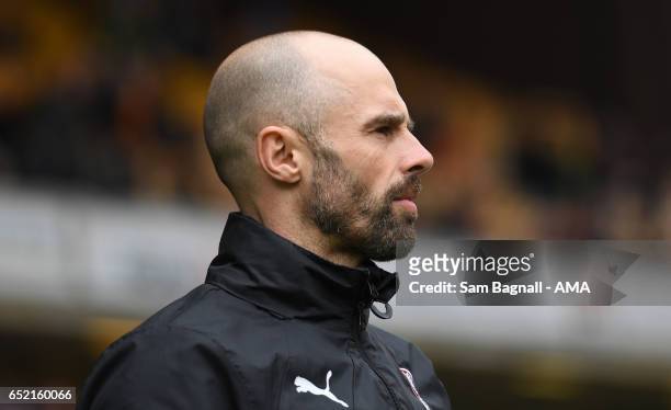 Paul Warne manager / head coach of Rotherham United during the Sky Bet Championship match between Wolverhampton Wanderers and Rotherham United at...